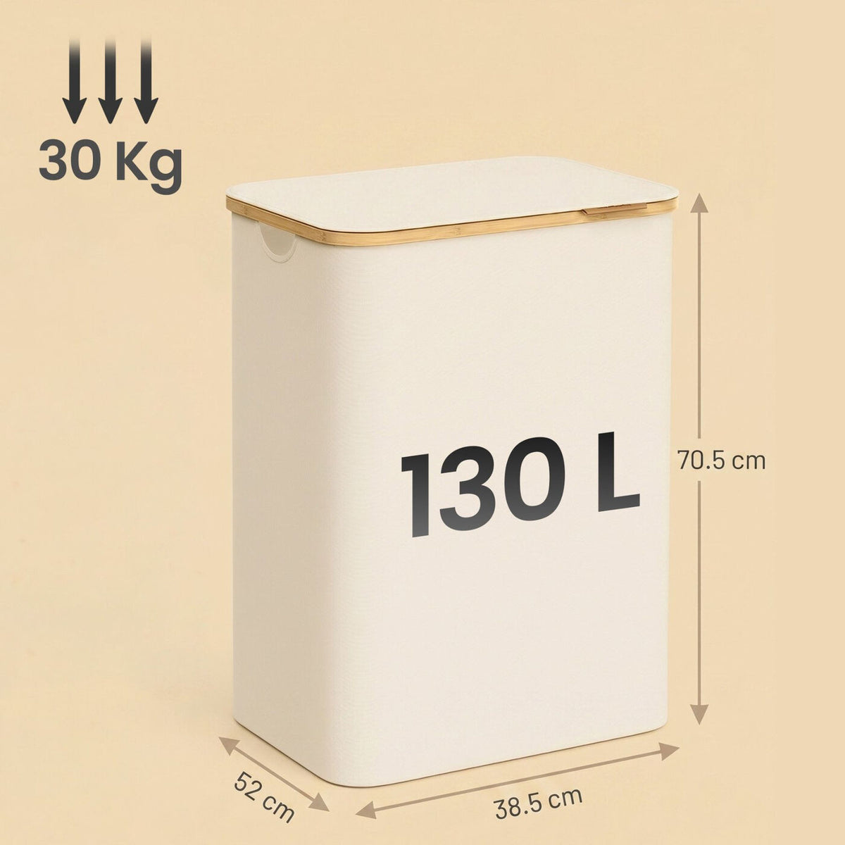 Panier à Linge avec Couvercle, Pliable, 130 L, 52 x 38,5 x 70,5 cm, Doublure Amovible, Tissu Oxford, Poignées en Bambou