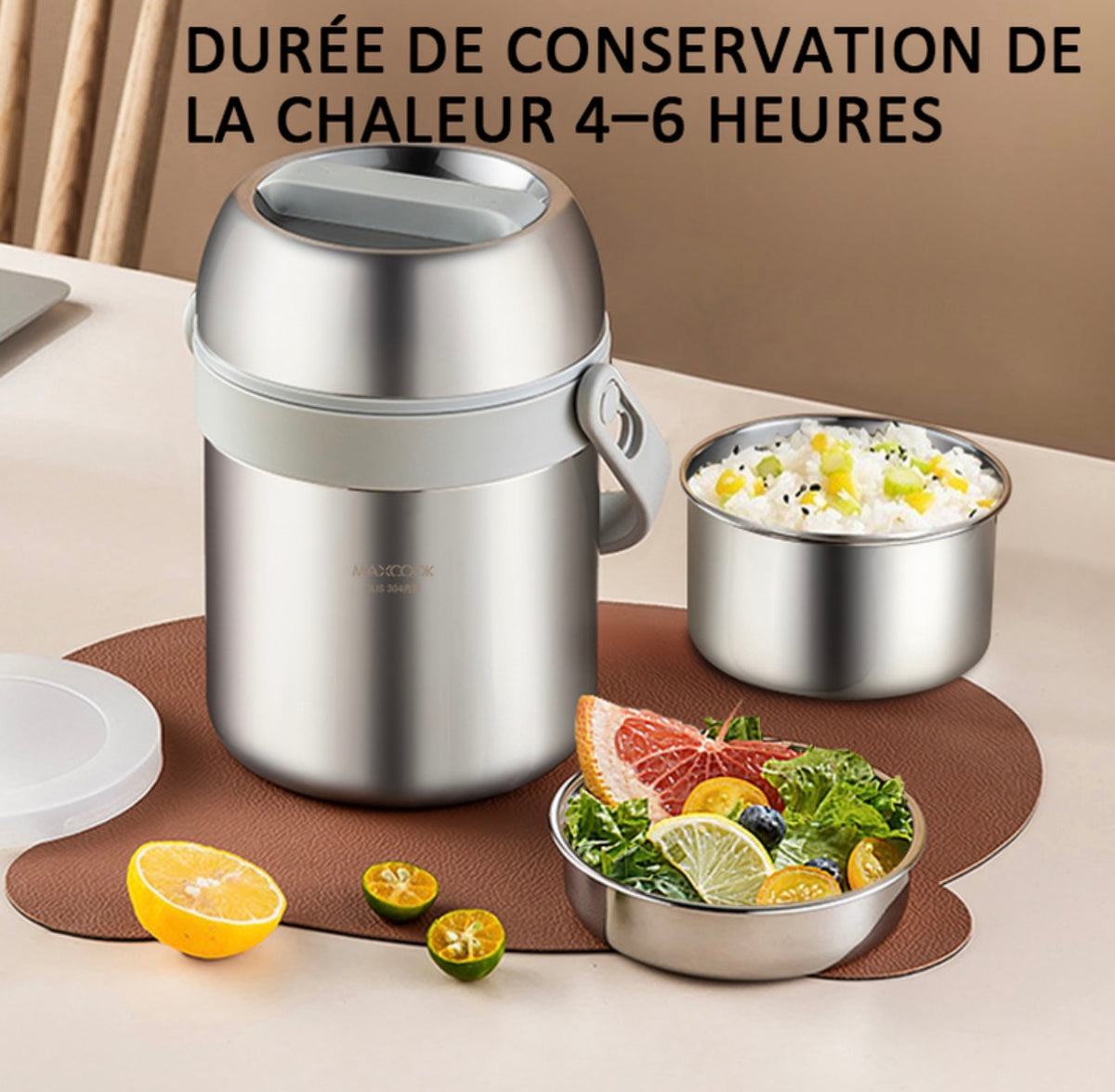 Thermos alimentaire isotherme sous vide 1,5 L Acier inoxydable
304 Grande ouverture