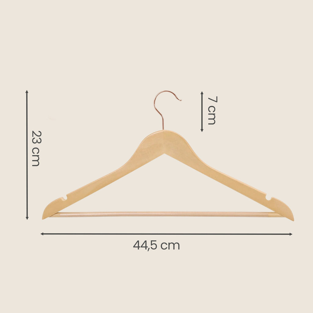 Cintres en bois, lot de 20, cintres en bois massif, avec encoches, antidérapants, crochet pivotant à 360°, pour costumes et chemises, couleur bois et rose doré