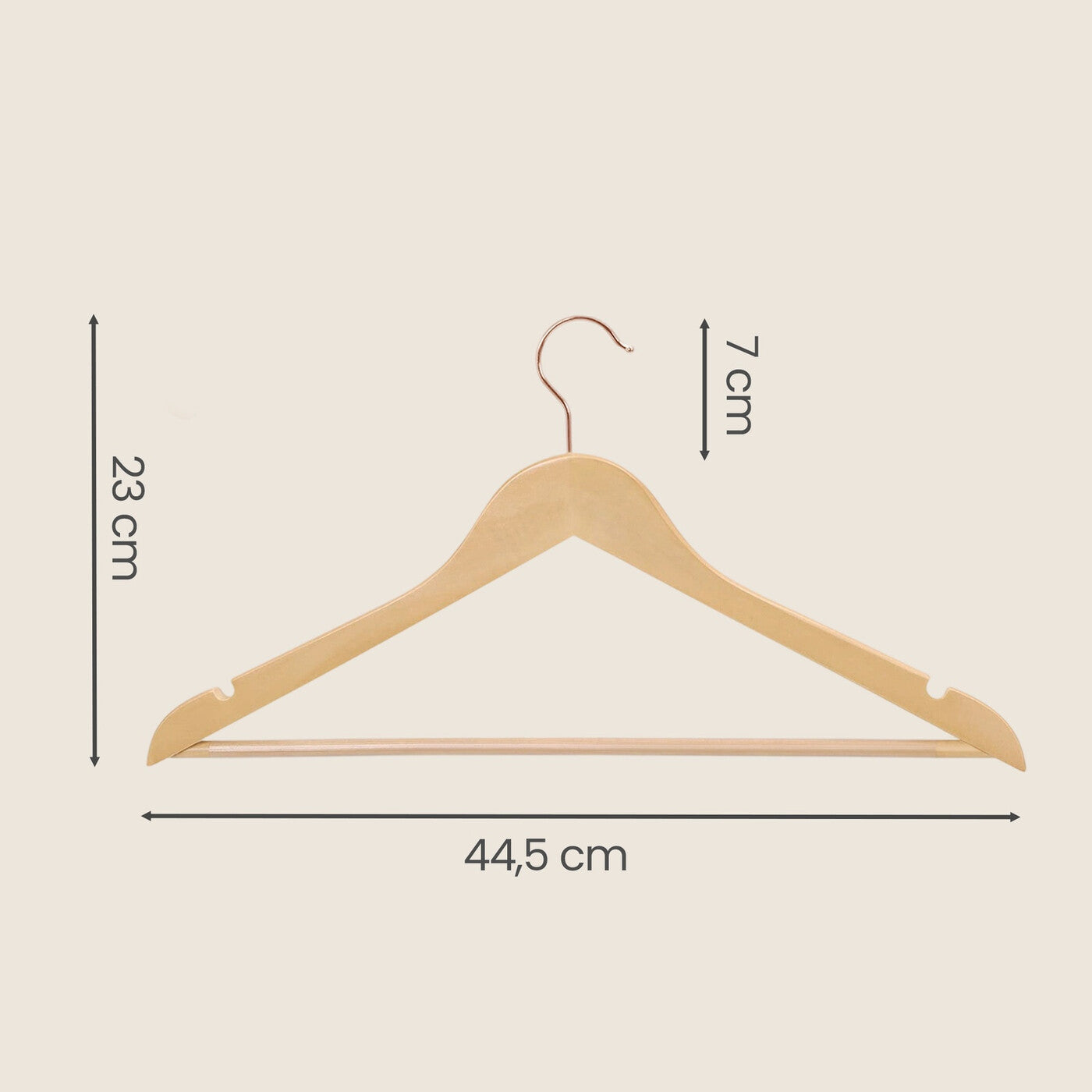Cintres en bois, lot de 20, cintres en bois massif, avec encoches, antidérapants, crochet pivotant à 360°, pour costumes et chemises, couleur bois et rose doré