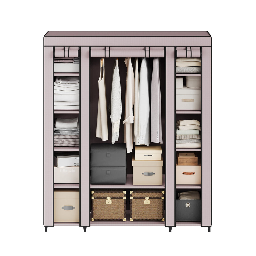 Armoire en tissu avec housse, penderie de rangement, 12 compartiments, cadre en métal pour chambre 45 x 150 x 175 cm 
Gris ou violet