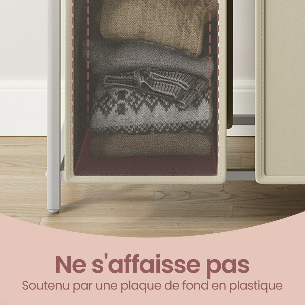 Panier à Linge à 3 Compartiments, Sac à Linge Amovible et Coulissant, Trieur de Vêtements avec Structure Métallique, 3 x 40 L, 92,5 x 33 x 72 cm, Blanc Crème et Blanc Mat