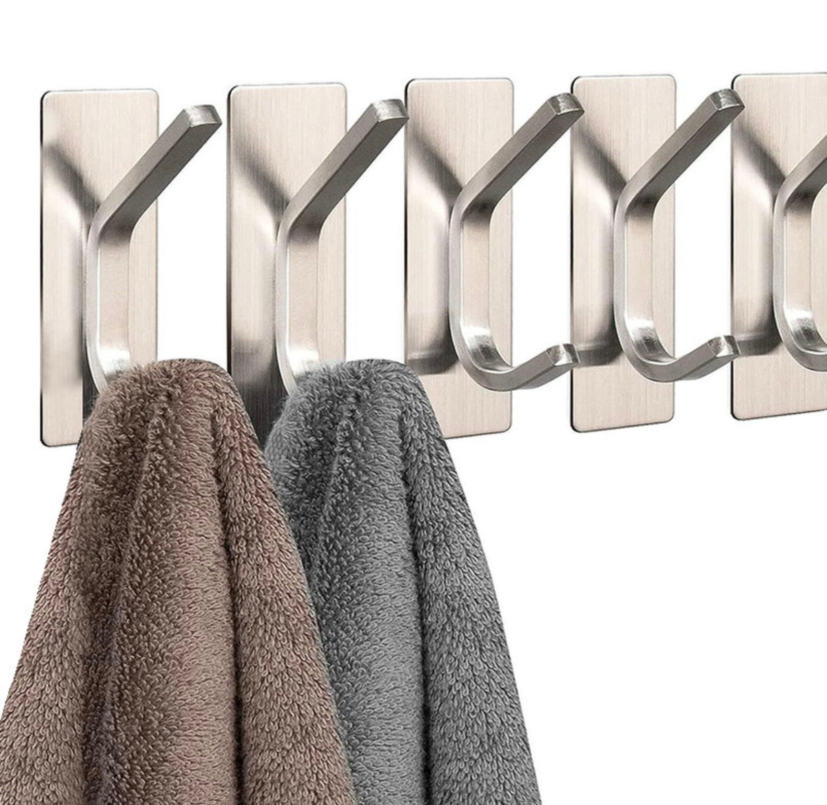 Lot de 6 crochets adhésifs robustes en acier inoxydable - Argent
