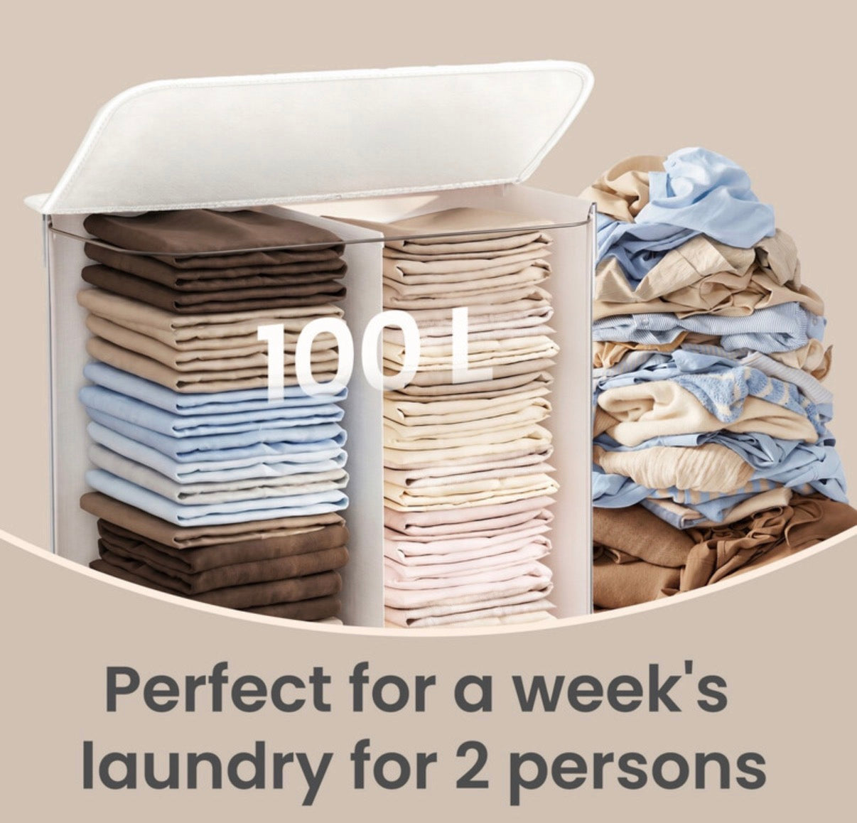 Grand panier à linge en bambou, panier à linge pliable à 2 compartiments avec couvercle, blanc ou bois