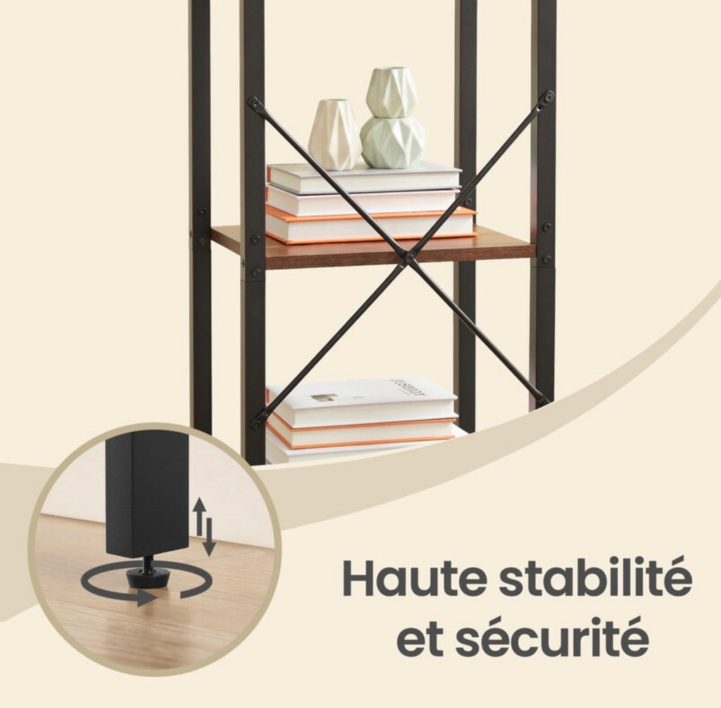 Bibliothèque à 6 Niveaux, Étagère de Rangement pour Bureau, Salle d'Etude, Salon et Chambre, 30 x 40 x 187,5 cm, Style Industriel, Marron Rustique et Noir