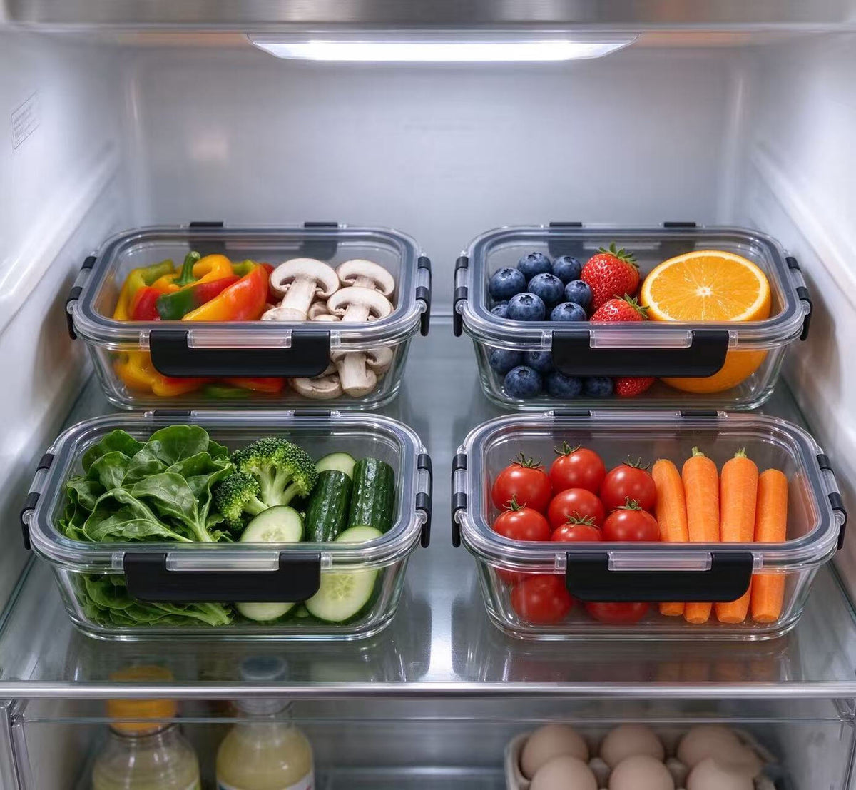 Lot de 10 contenants alimentaires noirs à fermeture à clip, Verre à haute teneur en borosilicate (1040 ml x 5 + 370 ml x 5), Couvercles hermétiques, Lot de boîtes repas de bureau