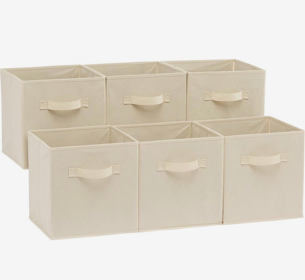 Lot de 6 Boîtes de Rangement Pliables en Tissu avec Poignées, Beige ou gris. 10.5 × 10.5 x 11 pouces