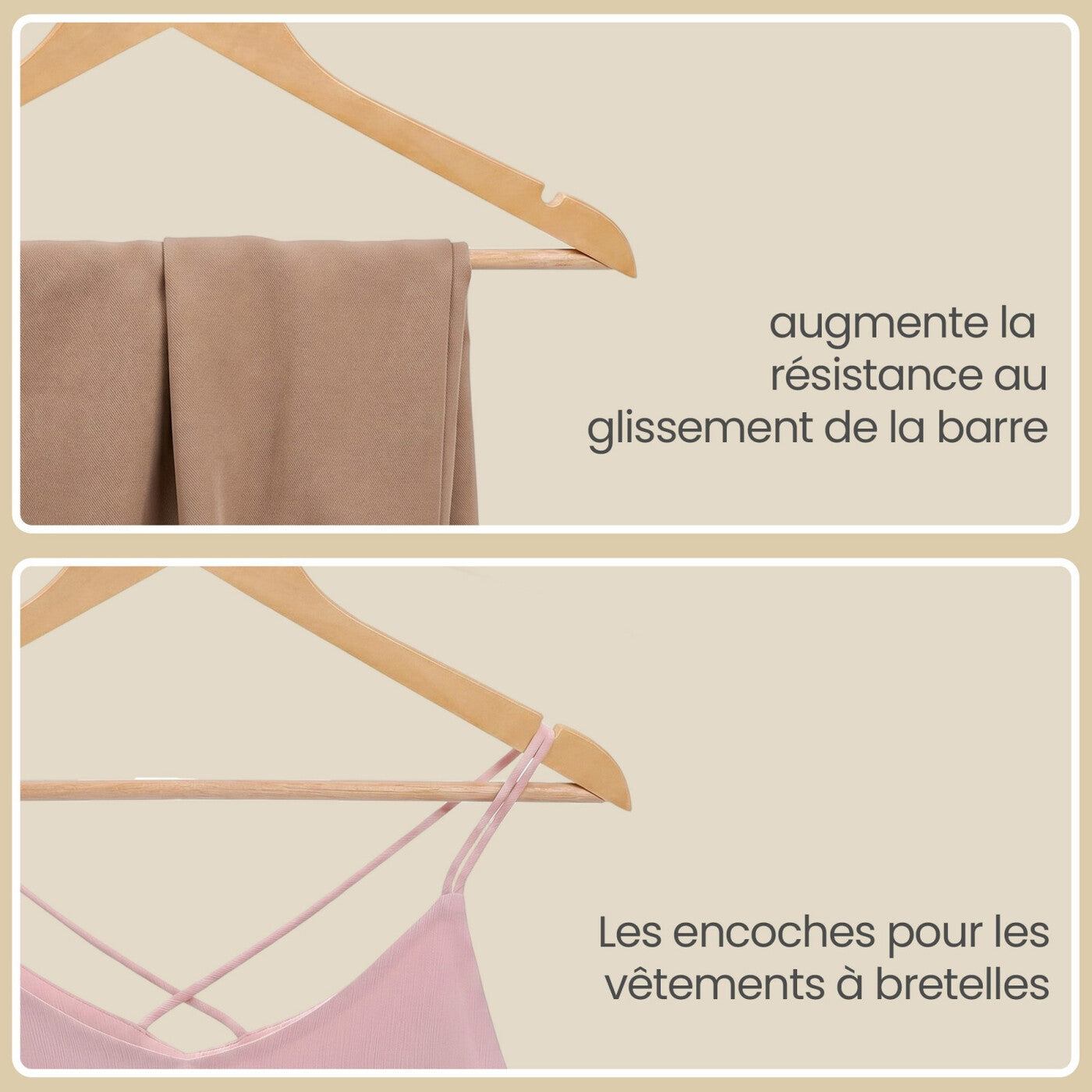 Lot de 20 cintres en bois massif, cintres pour manteaux robustes en bois véritable avec rainures d'épaule pour une tenue antidérapante des vêtements et crochet pivotant argenté antirouille, idéal pour costumes, chemises, manteaux, blazers, robes, placard