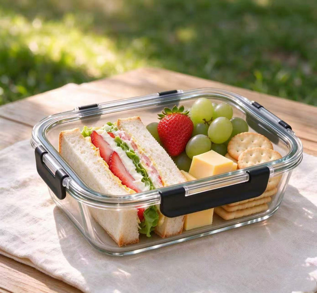 Lot de 10 contenants alimentaires noirs à fermeture à clip, Verre à haute teneur en borosilicate (1040 ml x 5 + 370 ml x 5), Couvercles hermétiques, Lot de boîtes repas de bureau