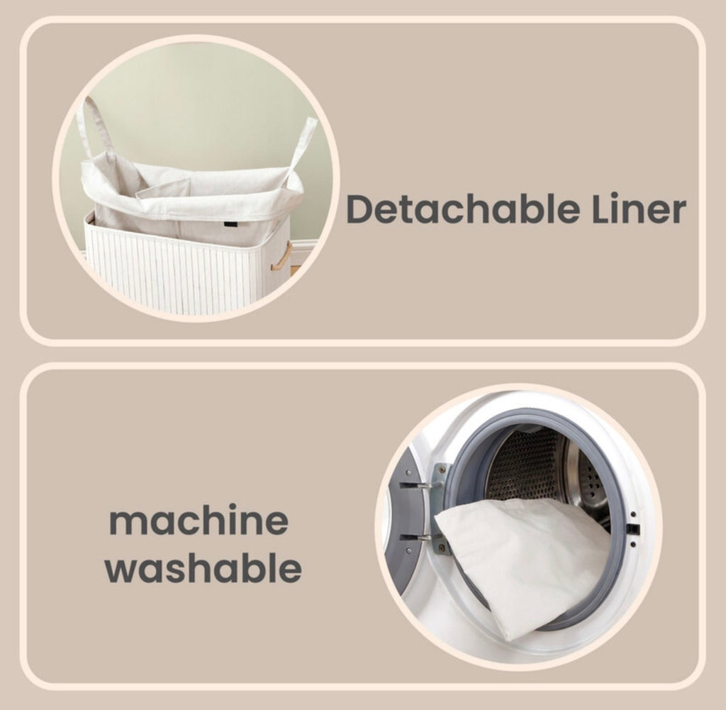 Grand panier à linge en bambou, panier à linge pliable à 2 compartiments avec couvercle, blanc ou bois