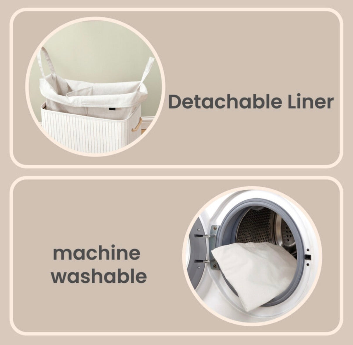 Grand panier à linge en bambou, panier à linge pliable à 2 compartiments avec couvercle, blanc ou bois