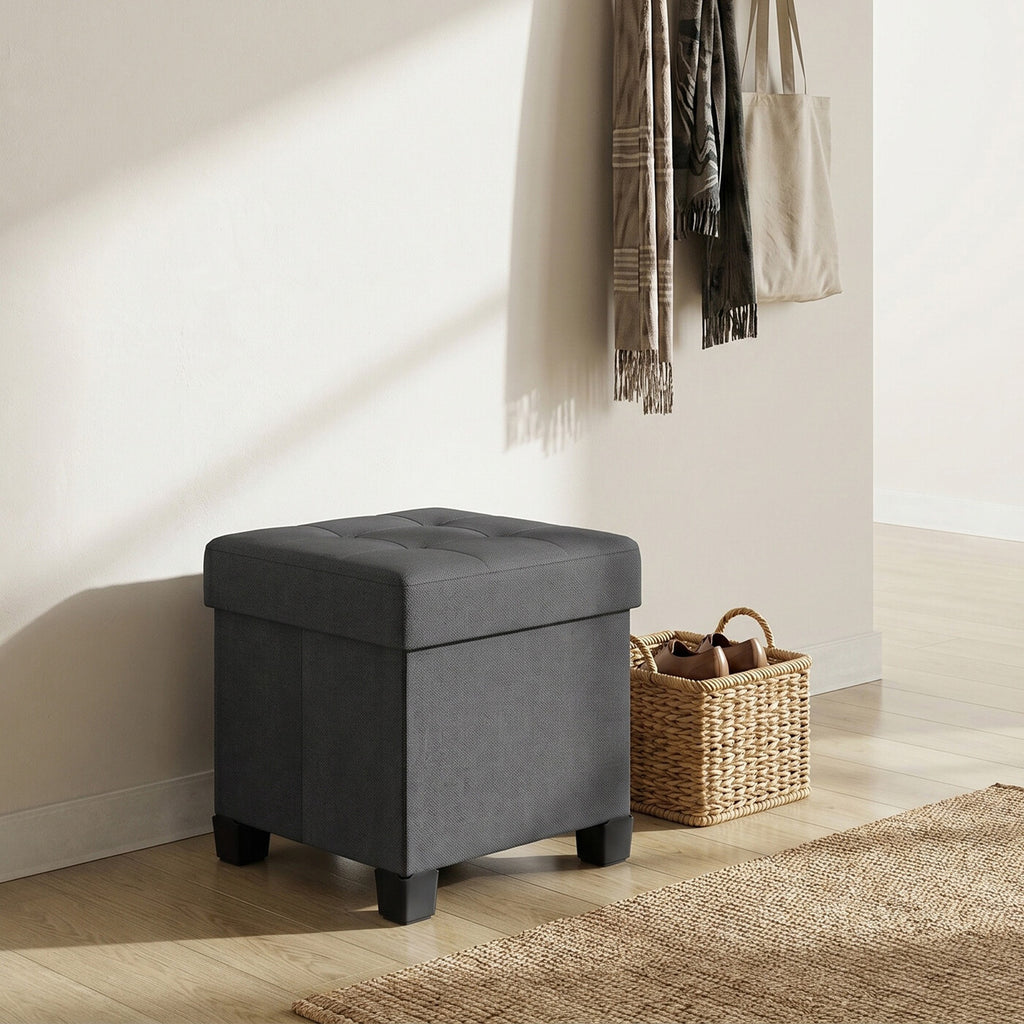 Pouf pliable gris ardoise – 38 x 38 x 40 cm, petit repose-pieds et tabouret de rangement, supporte 300 kg – compact pour salon, chambre ou dortoir