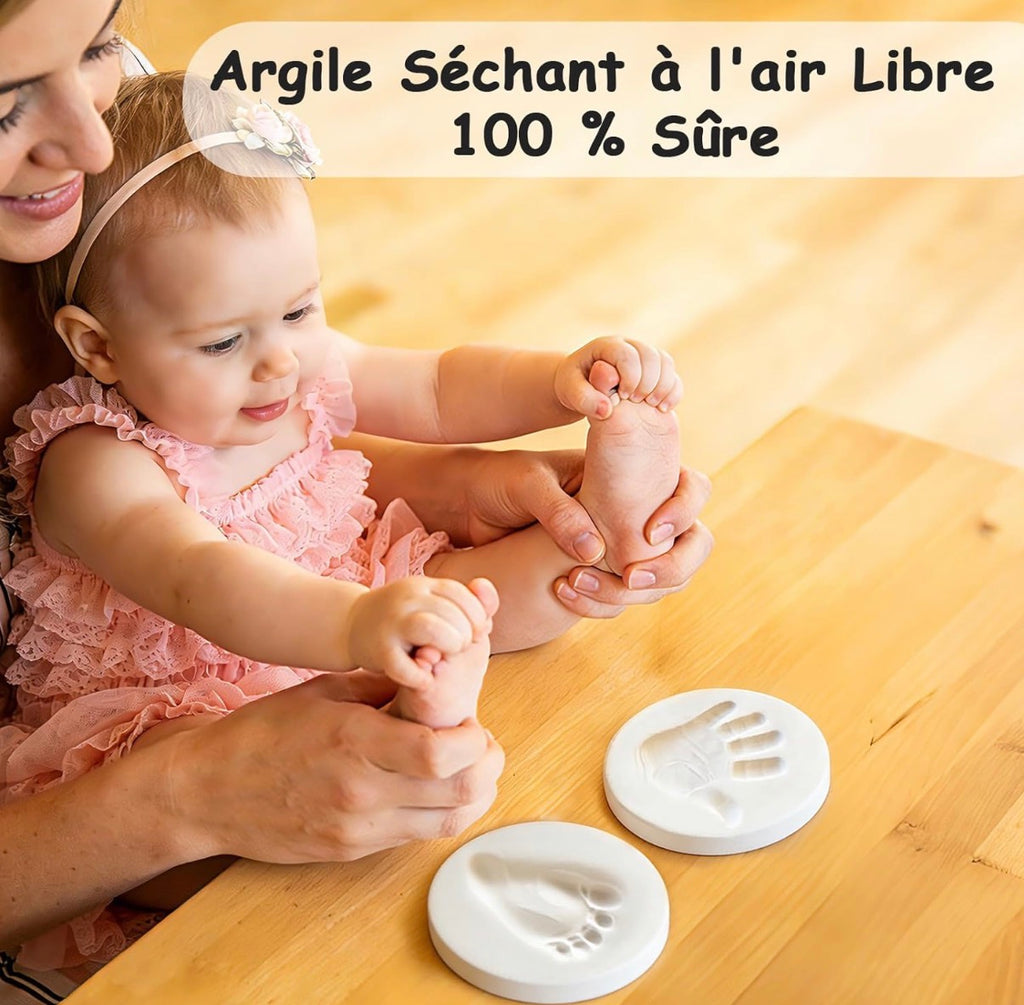 Cadre Empreinte Main Pied Bebe avec Argile, Kit Empreinte Bebe avec NOM pour Cadeau Bebe Naissance, Cadre Empreinte Bébé avec Argile Anti-Fissuration