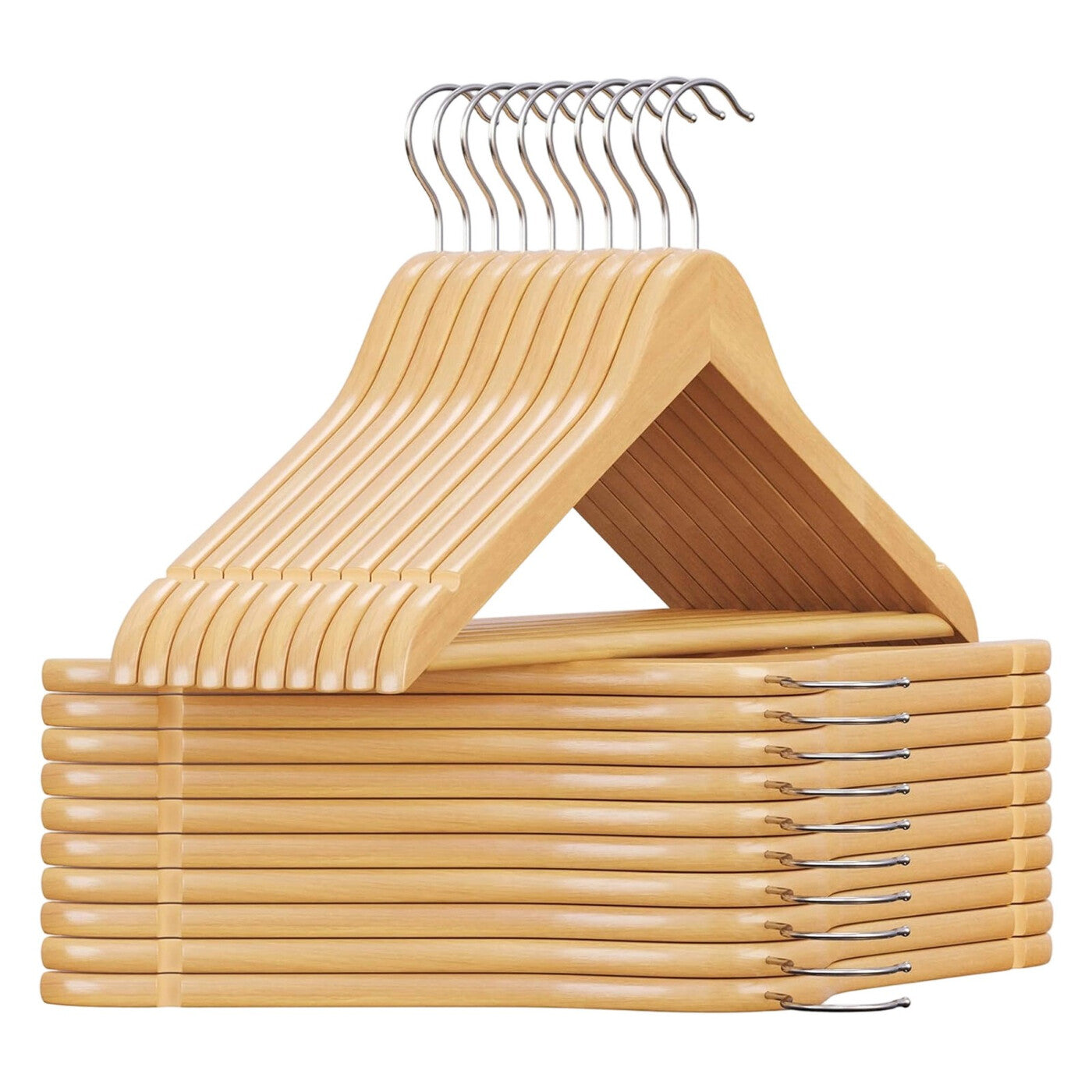Lot de 20 cintres en bois massif, cintres pour manteaux robustes en bois véritable avec rainures d'épaule pour une tenue antidérapante des vêtements et crochet pivotant argenté antirouille, idéal pour costumes, chemises, manteaux, blazers, robes, placard