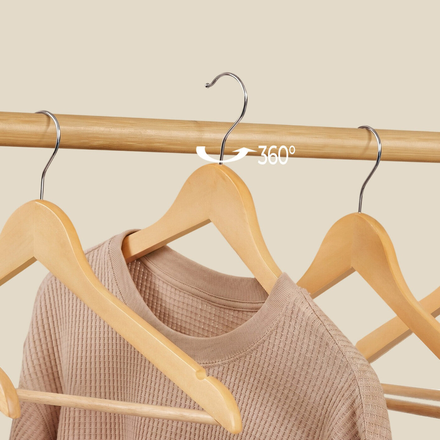 Lot de 20 cintres en bois massif, cintres pour manteaux robustes en bois véritable avec rainures d'épaule pour une tenue antidérapante des vêtements et crochet pivotant argenté antirouille, idéal pour costumes, chemises, manteaux, blazers, robes, placard