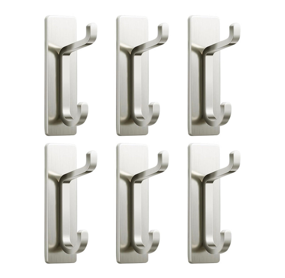 Lot de 6 crochets adhésifs robustes en acier inoxydable - Argent