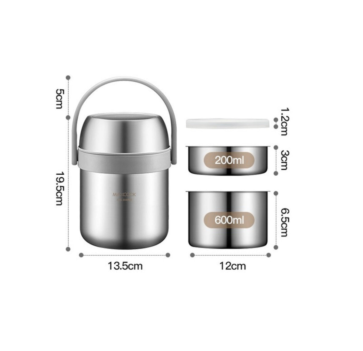 Thermos alimentaire isotherme sous vide 1,5 L Acier inoxydable
304 Grande ouverture