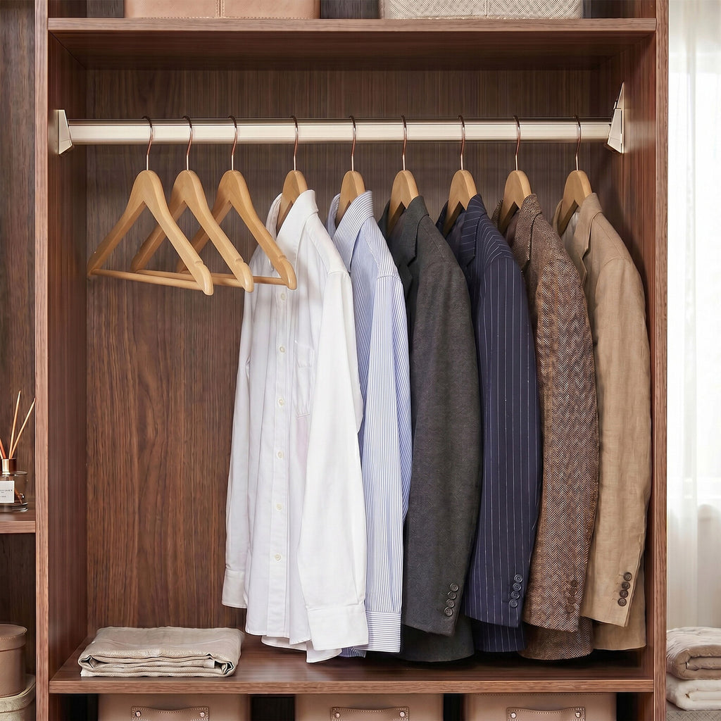 Cintres en bois, lot de 20, cintres en bois massif, avec encoches, antidérapants, crochet pivotant à 360°, pour costumes et chemises, couleur bois et rose doré