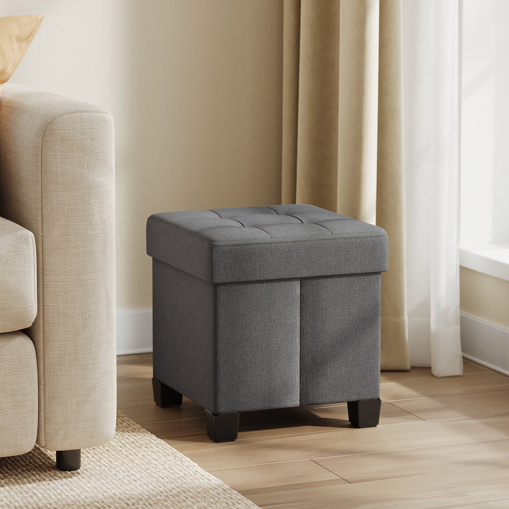 Pouf pliable gris ardoise – 38 x 38 x 40 cm, petit repose-pieds et tabouret de rangement, supporte 300 kg – compact pour salon, chambre ou dortoir