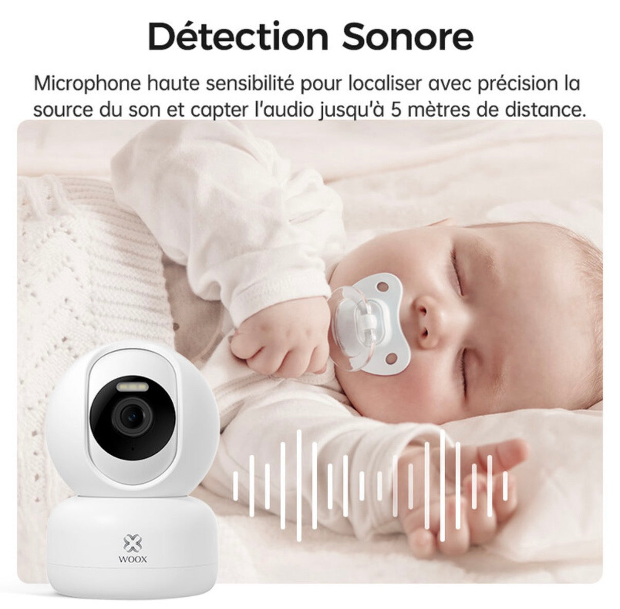 Caméra intérieure connectée avec qualité HD 2K 3MP, portée de vision nocturne de 12 m, surveillance à 360° et communication bidirectionnelle