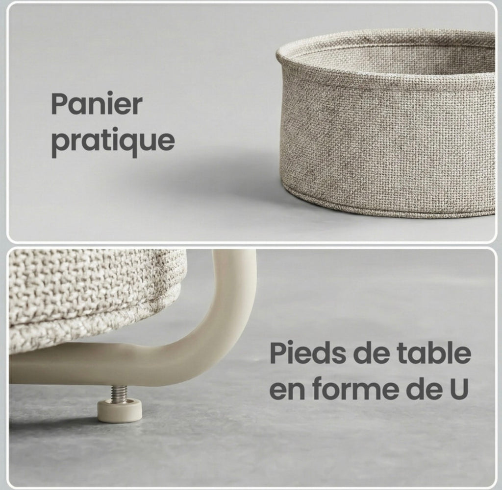 Table d'appoint ronde
45 x 50 cm avec panier en tissu, pieds en acier, Beige naturel
