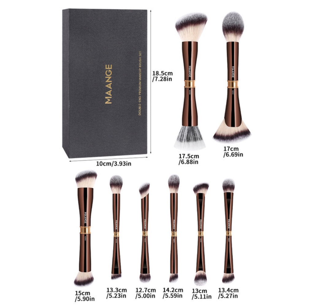 Set de 8 pinceaux pour le visage double embout - Aluminium