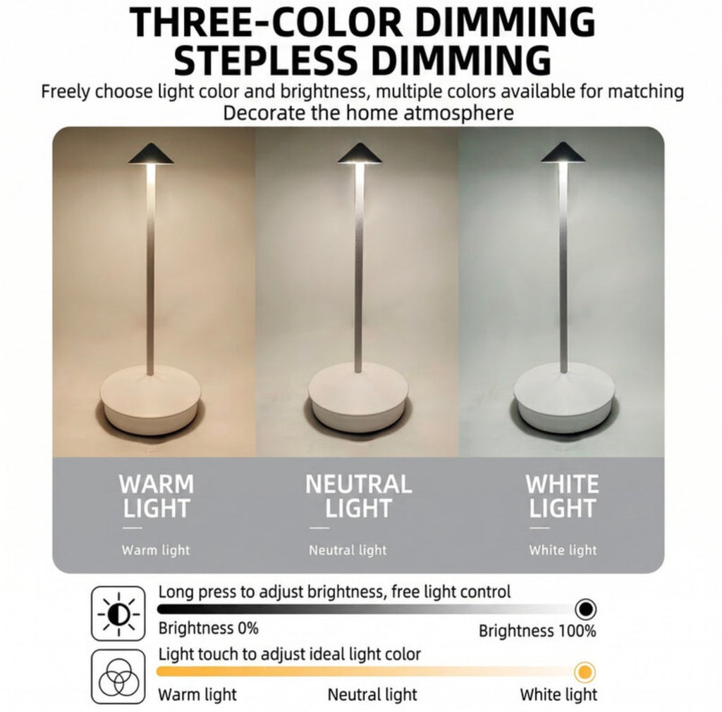 Lampe de table rechargeable et sans fil avec commande tactile, adaptée a l'intérieur et à l'extérieur, fonction d'éclairage dimmable, 3000-6000 K, hauteur 29 cm, couleur blanche ou Noir