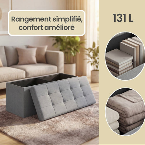 Banc de Rangement
Pliable, Longueur 110 cm, Montage Facile, pour Salon, Chambre, Entrée, Gris Clair