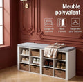 Banc à chaussures avec assise, meuble à chaussures avec banc et 12 compartiments, banc d'entrée avec étagères réglables pour le salon, la chambre ou le couloir, blanc et gris