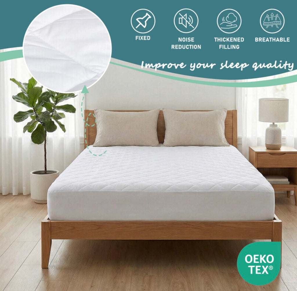 Surmatelas et protège-matelas en microfibre, à ourlet élastique, pour matelas d'une hauteur jusqu'à 30 cm, lavable en machine, avec drap-housse, blanc,