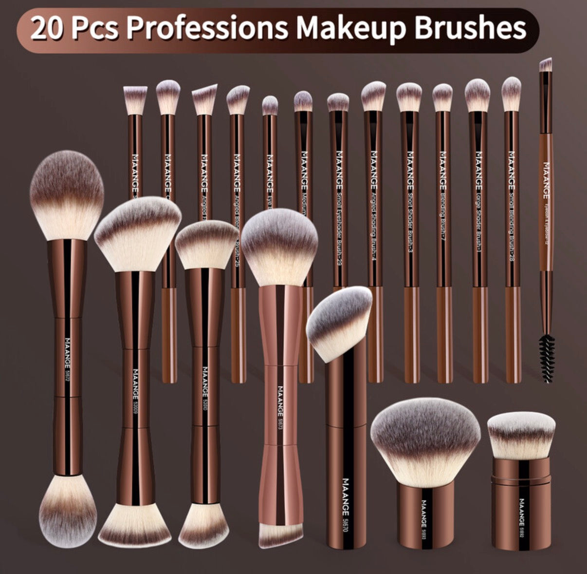 Lot de 20 pinceaux à maquillage en aluminium de qualité professionnelle avec pochette de rangement