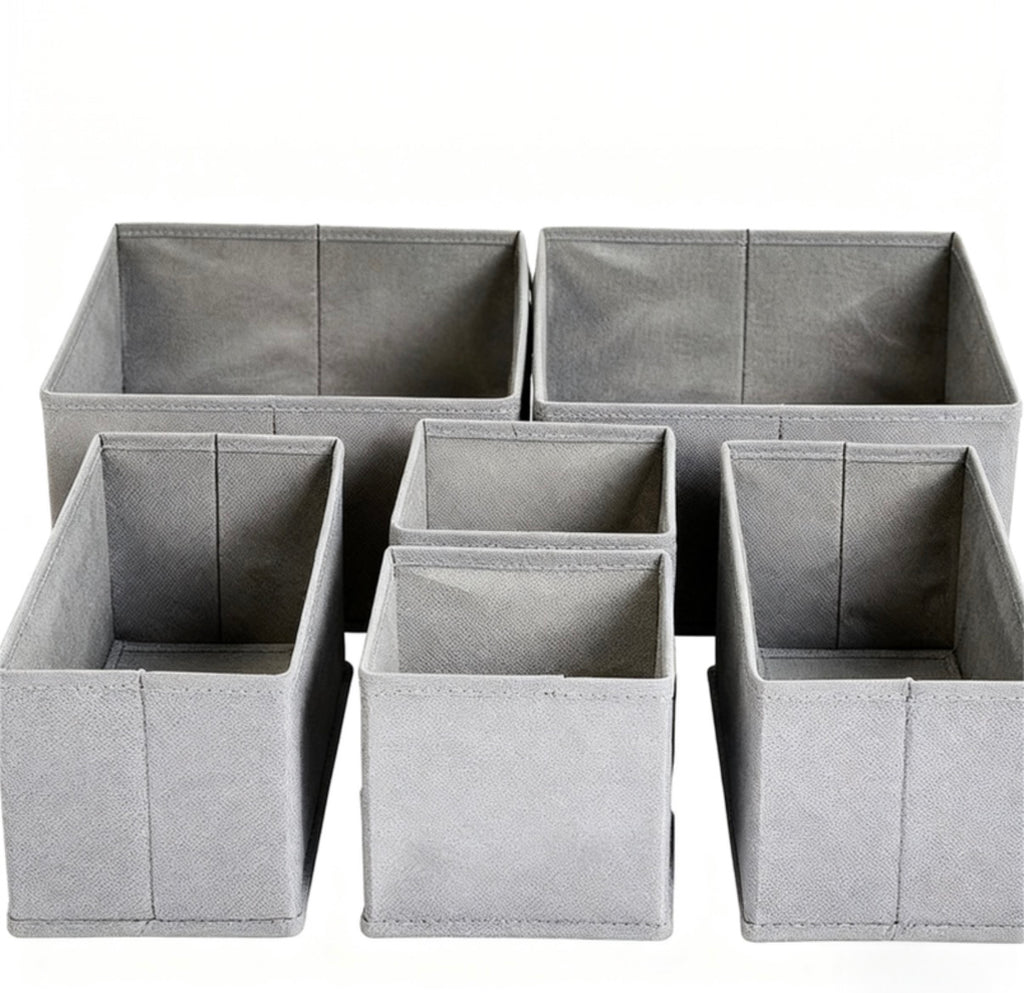 Organisateurs de tiroir en tissu pour chaussettes et sous-vêtements, lot de 6, gris