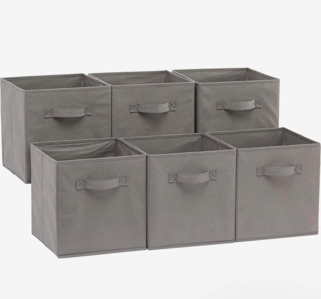 Lot de 6 Boîtes de Rangement Pliables en Tissu avec Poignées, Beige ou gris. 10.5 × 10.5 x 11 pouces