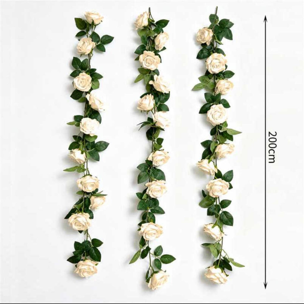 Lot de 3 guirlandes de fleurs artificielles en soie roses champagne - 2M