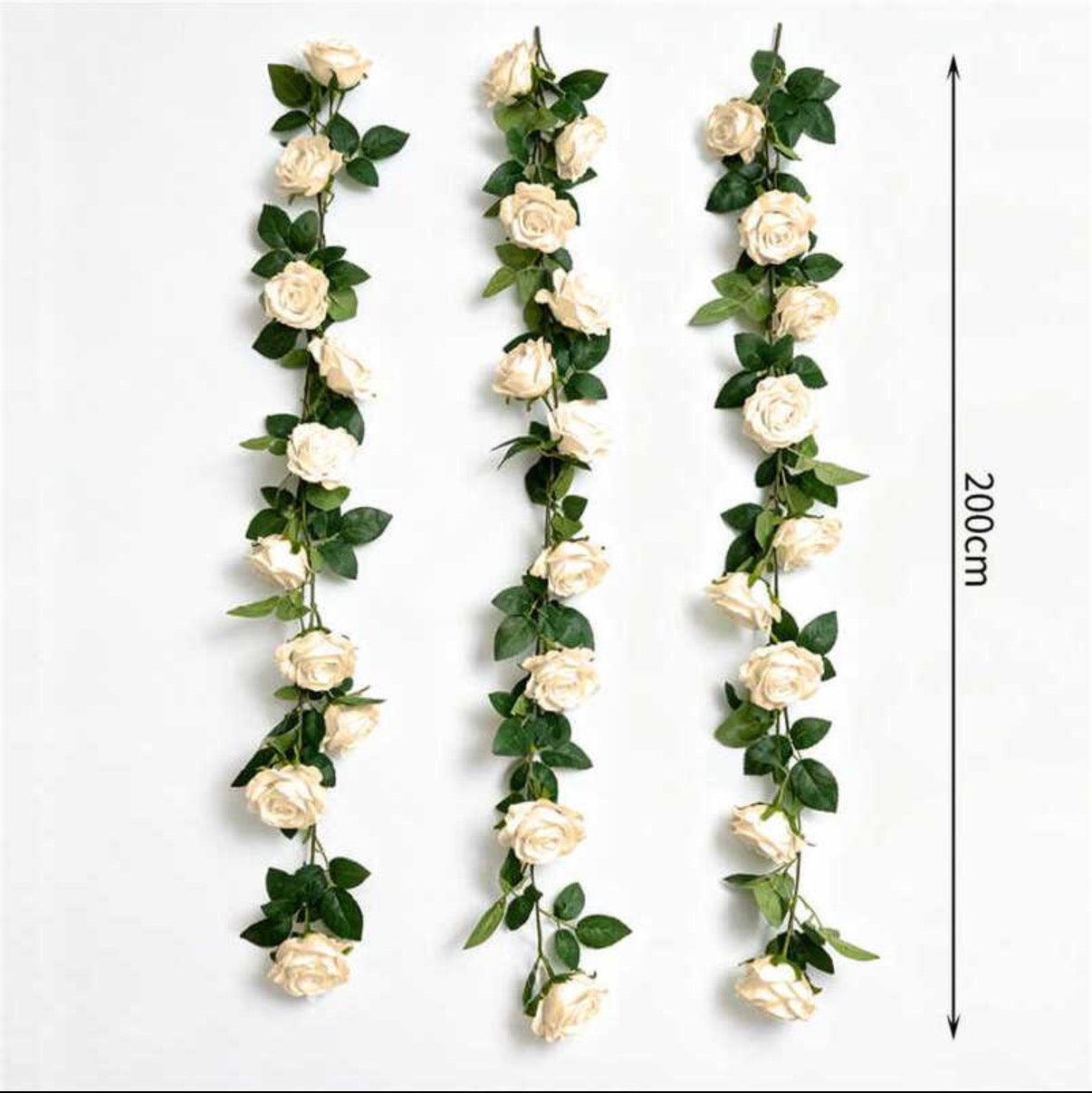 Lot de 3 guirlandes de fleurs artificielles en soie roses champagne - 2M