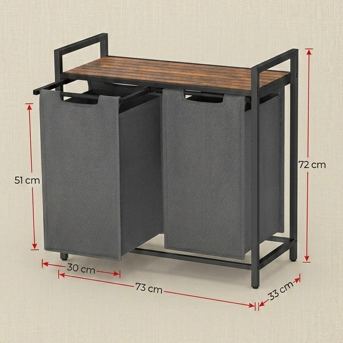 Panier à Linge 2 Compartiments avec étagère , cadre métallique