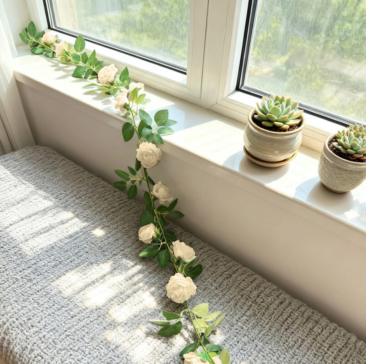Lot de 3 guirlandes de fleurs artificielles en soie roses champagne - 2M