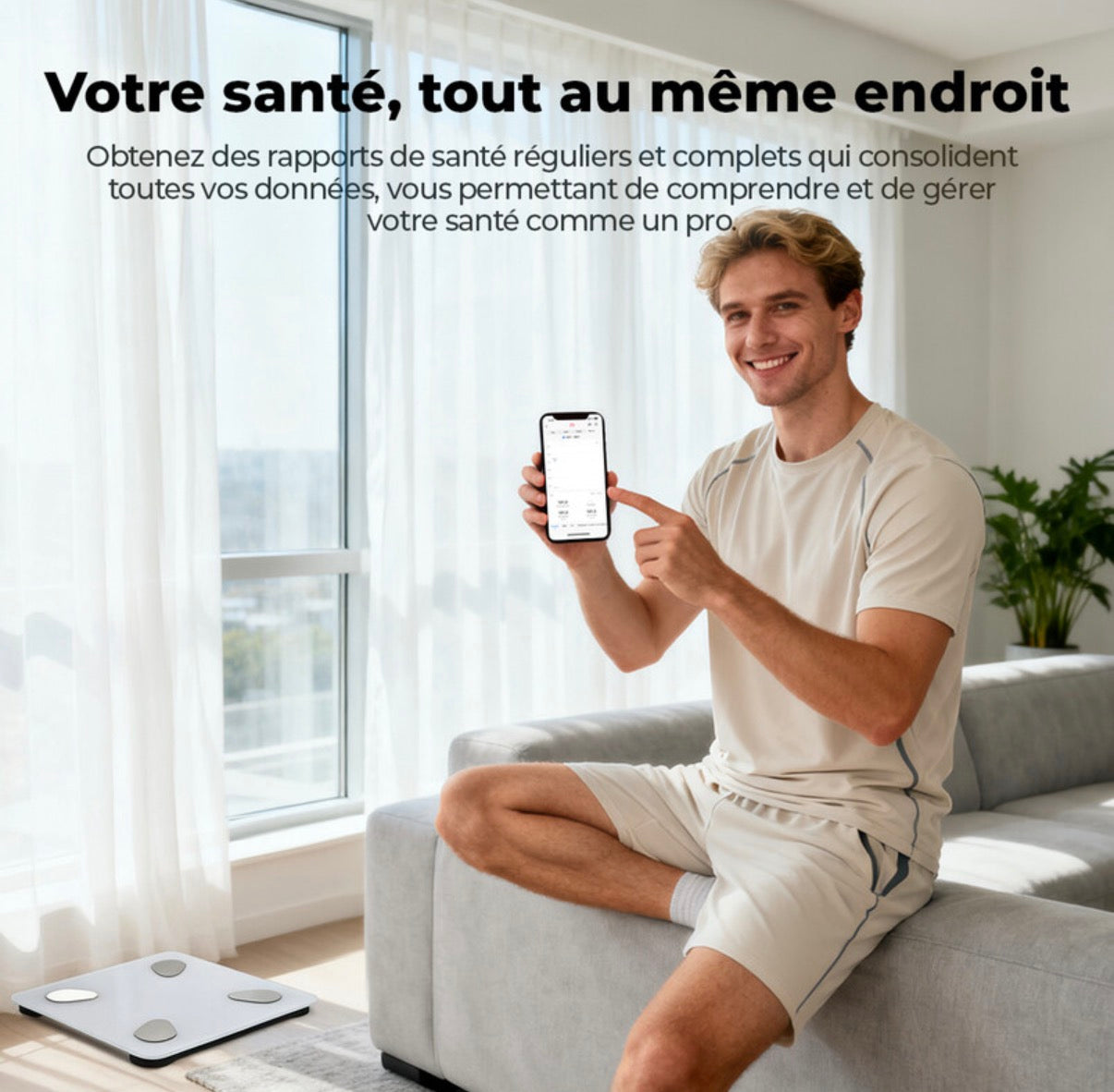 Balance impédancemètre numérique Surveillance de la masse grasse via application Bluetooth, Gestion des données de santé multi-utilisateur, Pesée haute précision, Modèle à piles