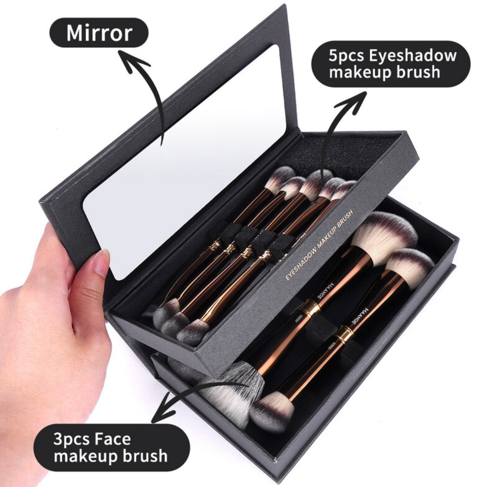 Set de 8 pinceaux pour le visage double embout - Aluminium