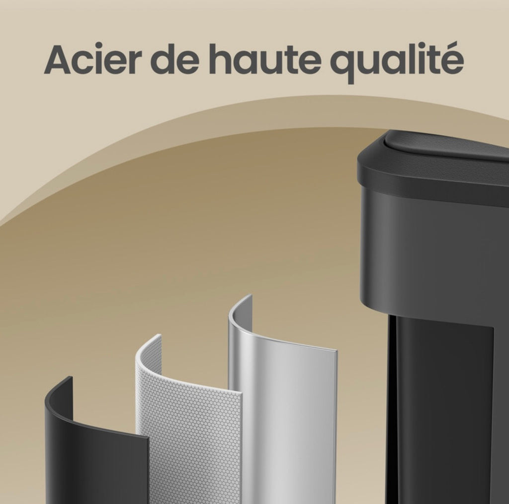 Poubelle de cuisine à 2 compartiments avec couvercle à fermeture douce, poubelle de recyclage en acier avec seaux intérieurs et pédale large, noir