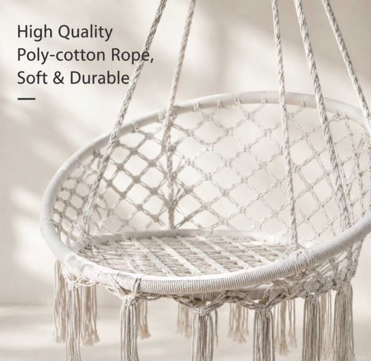 Chaise hamac suspendue avec base et dossier en corde tressée - Beige