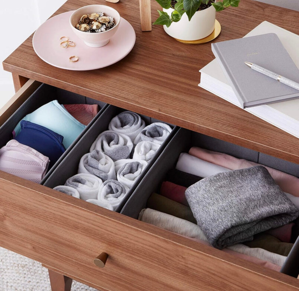 Organisateurs de tiroir en tissu pour chaussettes et sous-vêtements, lot de 6, gris