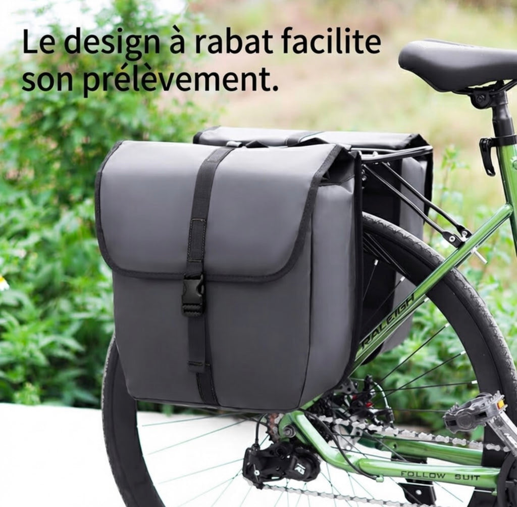 Lot de 2 sacoches de porte-bagages pour vélo, durables, grande capacité, adaptées aux longs trajets - Noir