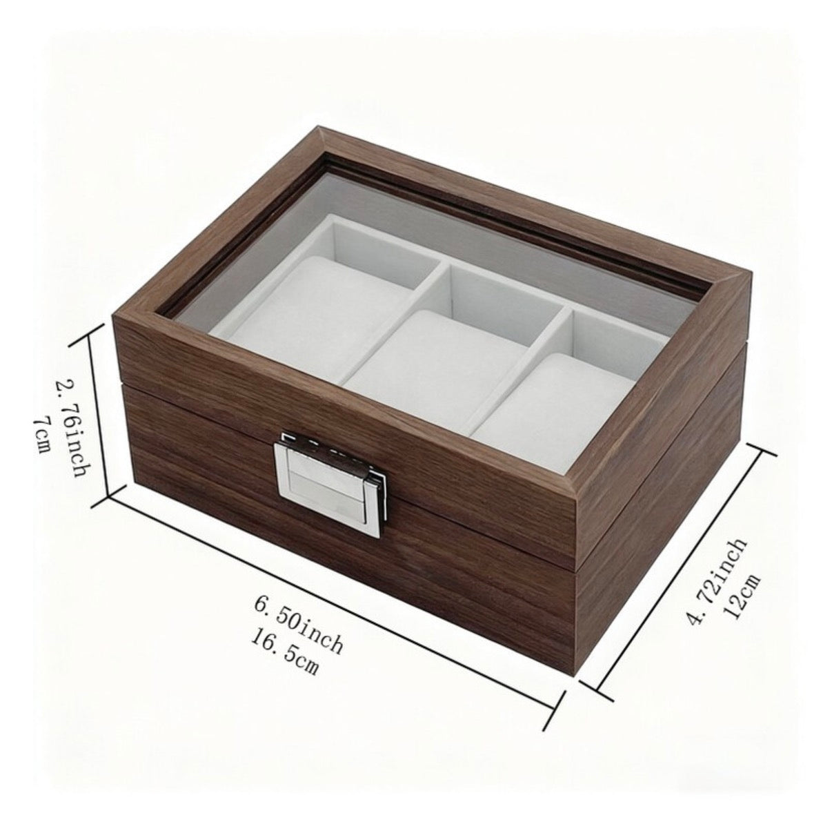 Boîte à Montres en Bois 3 Compartiments avec Vitrine Élégante
