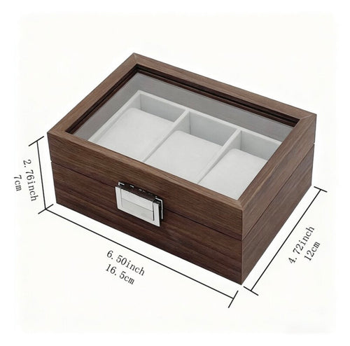 Boîte à Montres en Bois 3 Compartiments avec Vitrine Élégante