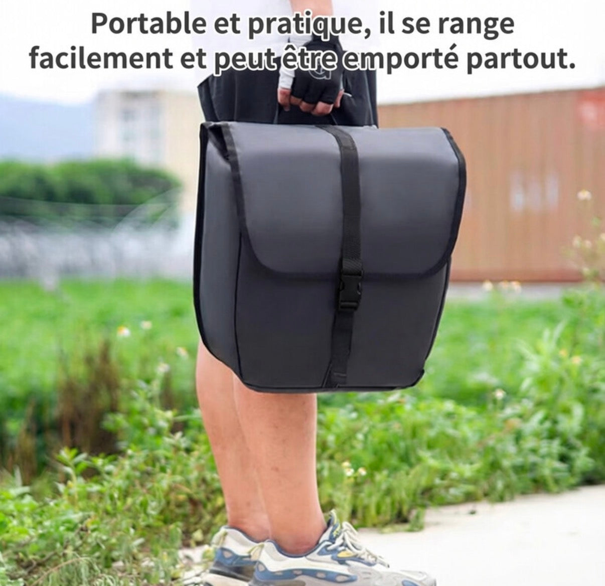 Lot de 2 sacoches de porte-bagages pour vélo, durables, grande capacité, adaptées aux longs trajets - Noir