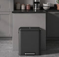 Poubelle de cuisine à 2 compartiments avec couvercle à fermeture douce, poubelle de recyclage en acier avec seaux intérieurs et pédale large, noir