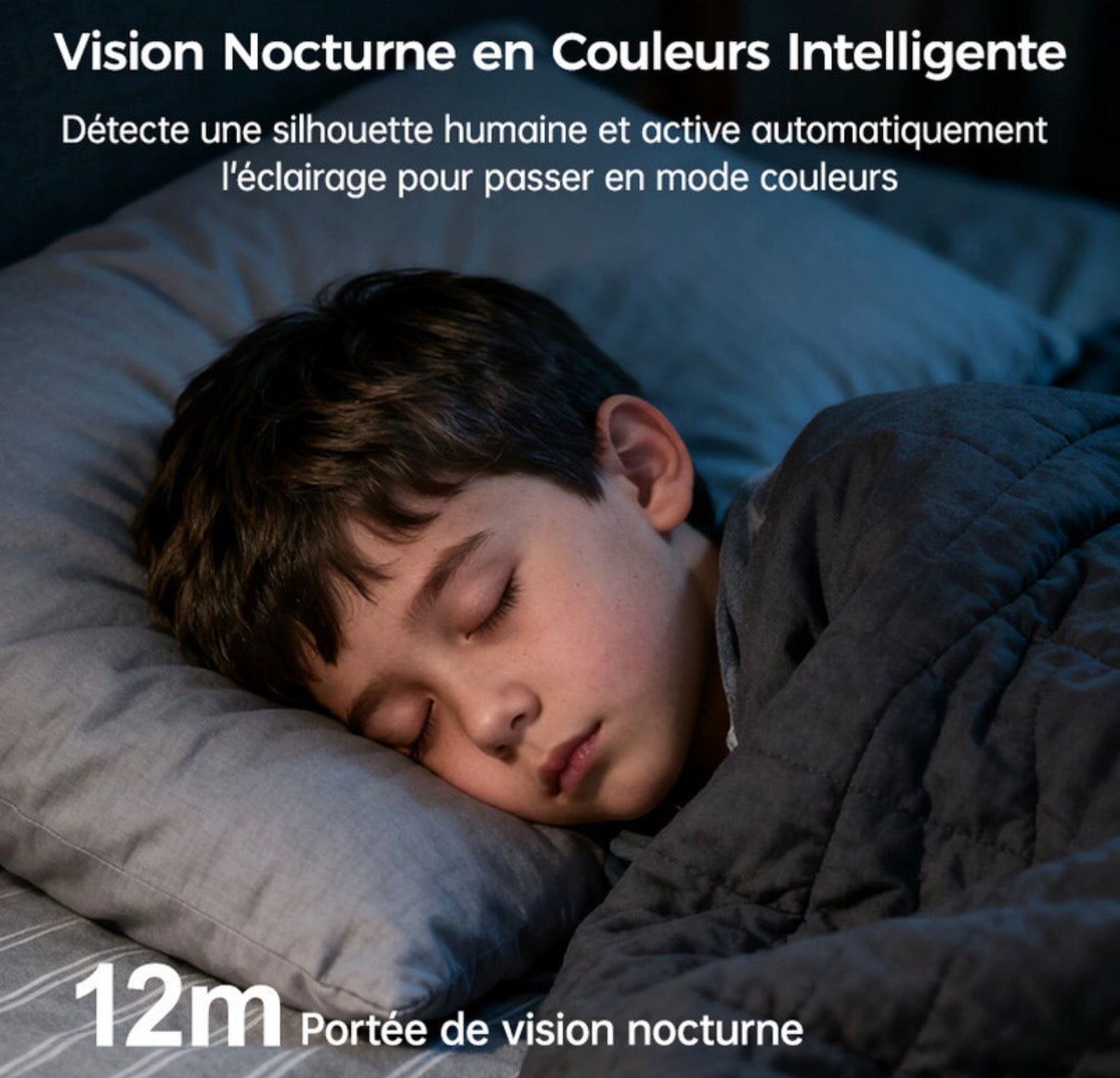 Caméra intérieure connectée avec qualité HD 2K 3MP, portée de vision nocturne de 12 m, surveillance à 360° et communication bidirectionnelle