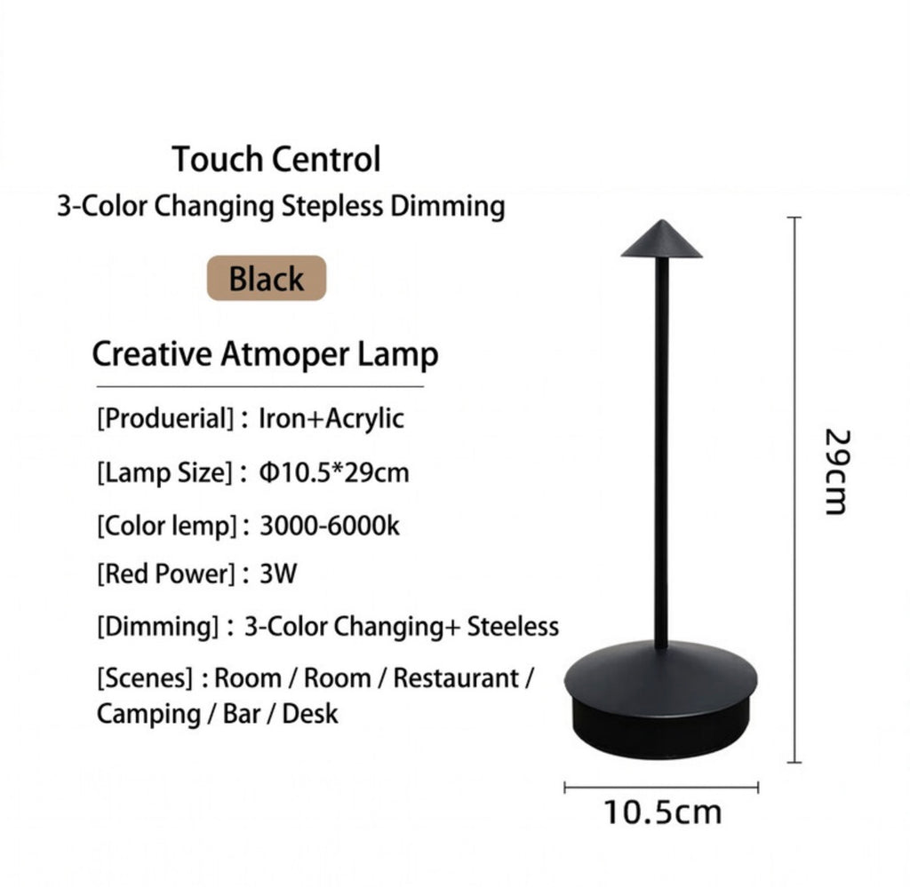 Lampe de table rechargeable sans fil avec commandes tactiles, intérieure et extérieure, fonction d'éclairage réglable, 3000-6000 K, hauteur 29 cm, couleur noire et blanche