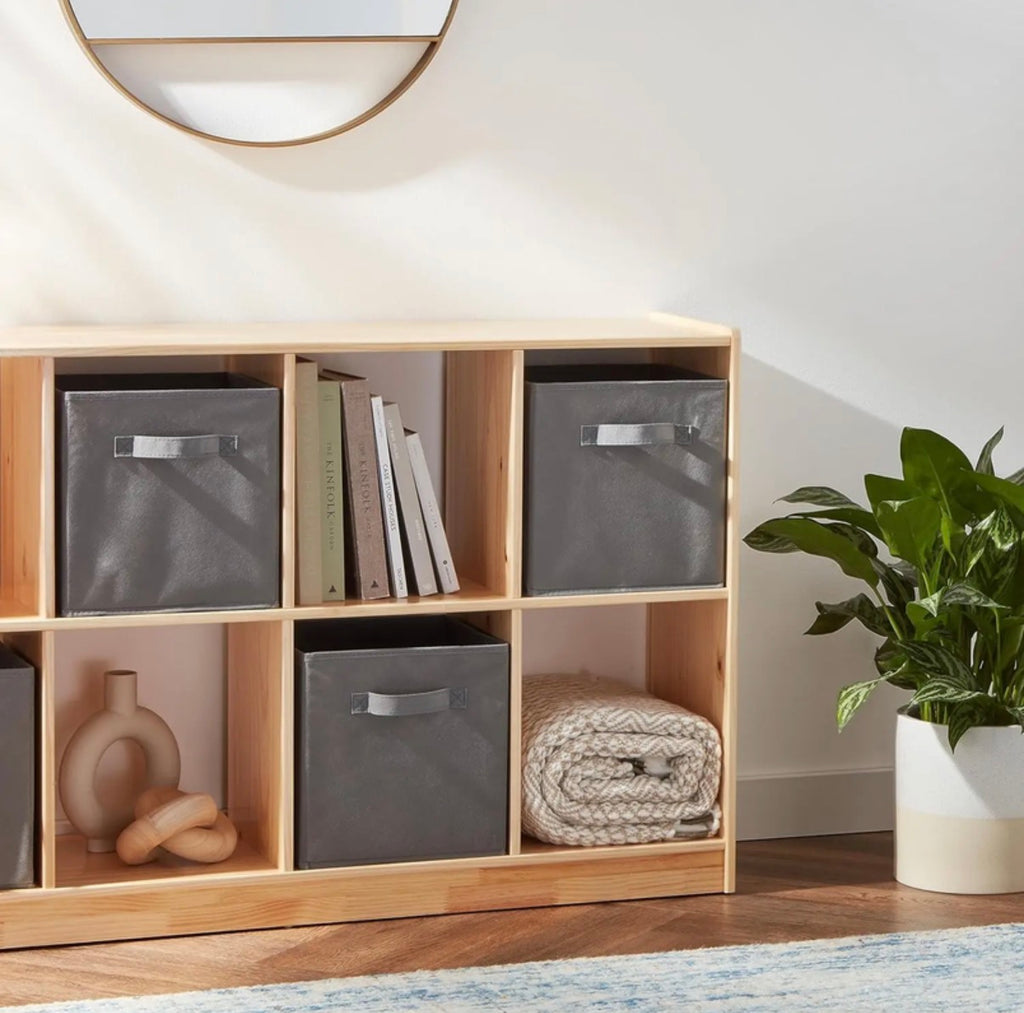 Lot de 6 Boîtes de Rangement Pliables en Tissu avec Poignées, Beige ou gris. 10.5 × 10.5 x 11 pouces
